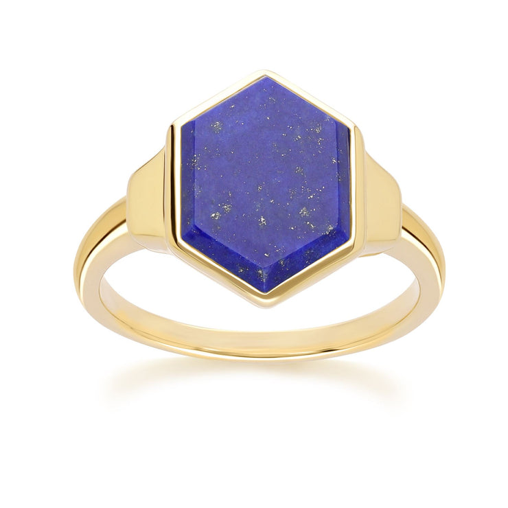 Bague Grand Déco Hexagone Lapis Lazuli en Or Vermeil