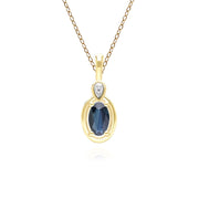 Collana classica con ciondolo in oro giallo 9 carati con zaffiro ovale e diamanti rotondi