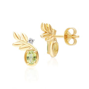 Orecchini a lobo O Leaf in oro giallo da 9 ct con peridoto e diamante