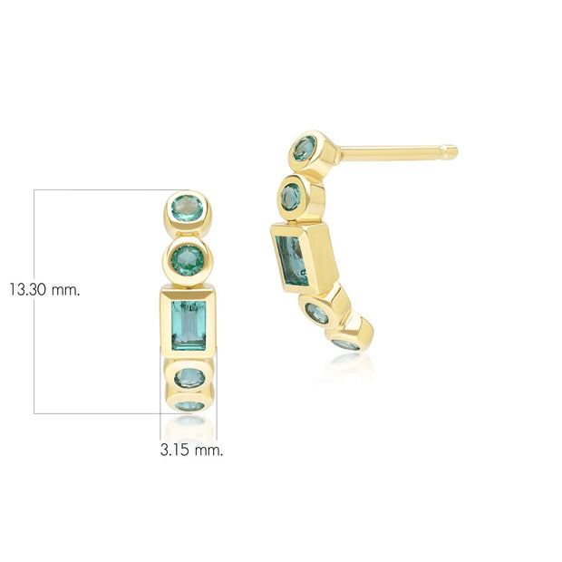 Orecchini a cerchio classici a mezza eternità in oro giallo da 9 ct con smeraldo