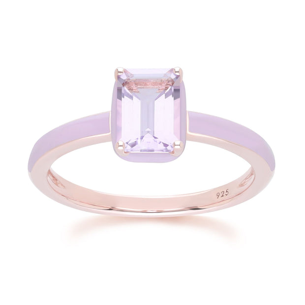 Anello Siberian Waltz in smalto viola e ametista ottagonale in oro rosa vermeil