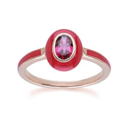 Anello Valzer siberiano in smalto rosa e rodolite ovale in argento sterling placcato oro rosa