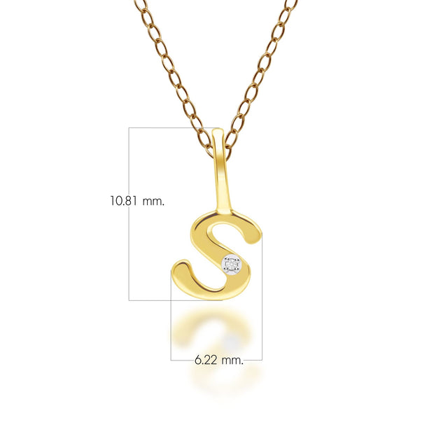 Ciondolo con lettera S dell'alfabeto in oro giallo da 9 ct con diamante