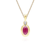 Collana classica con ciondolo in oro giallo 9 carati con rubino ovale e diamanti rotondi