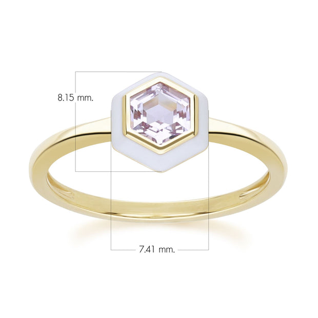 Anello Hex geometrico con ametista rosa e smalto bianco in argento sterling placcato oro fino