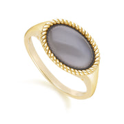 Bague classique en or jaune 9 carats avec pierre de lune noire ovale