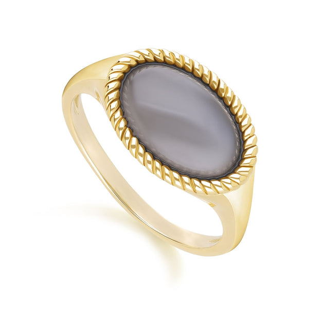 Bague classique en or jaune 9 carats avec pierre de lune noire ovale