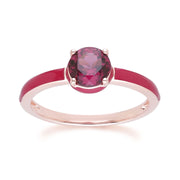 Anello Siberian Waltz in smalto rosa e rodolite rotonda in vermeil oro rosa