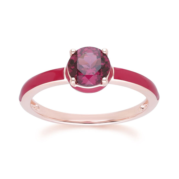Anello Siberian Waltz in smalto rosa e rodolite rotonda in vermeil oro rosa