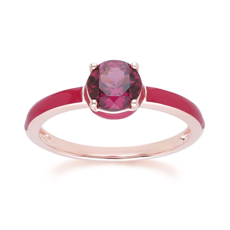 Anello Siberian Waltz in smalto rosa e rodolite rotonda in vermeil oro rosa