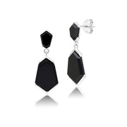 Boucles d'oreilles pendantes Grand Deco Hexagon en onyx noir en argent sterling