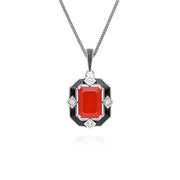 Collier Grand Deco en argent sterling avec pendentif en émail noir, cornaline et topaze