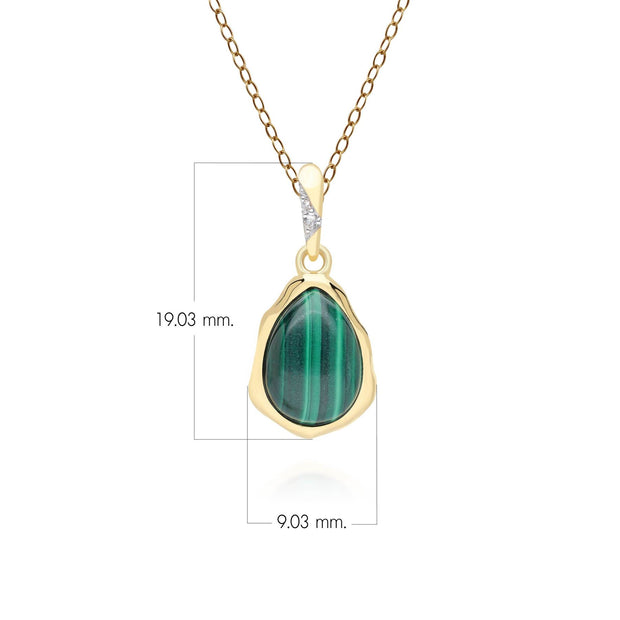 Ciondolo irregolare in argento sterling dorato con malachite e topazio