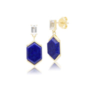 Boucles d'oreilles pendantes Grand Deco Hexagon en lapis-lazuli et topaze en vermeil doré