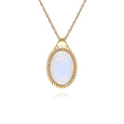 Collier pendentif Classique avec pierre de lune arc-en-ciel ovale en or jaune 9 carats