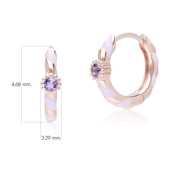 Orecchini Cerchio Valzer Siberiano in argento sterling placcato oro rosa pregiato con smalto viola e ametista rosa