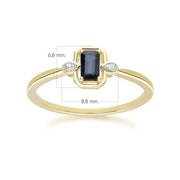 Anello classico in oro giallo 9 carati con zaffiri baguette e diamanti