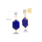 Boucles d'oreilles pendantes Grand Deco Hexagon en lapis-lazuli et topaze en vermeil doré