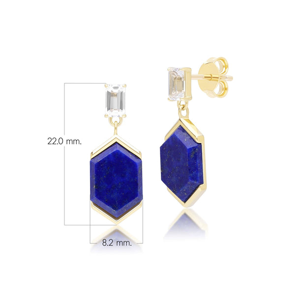 Boucles d'oreilles pendantes Grand Deco Hexagon en lapis-lazuli et topaze en vermeil doré
