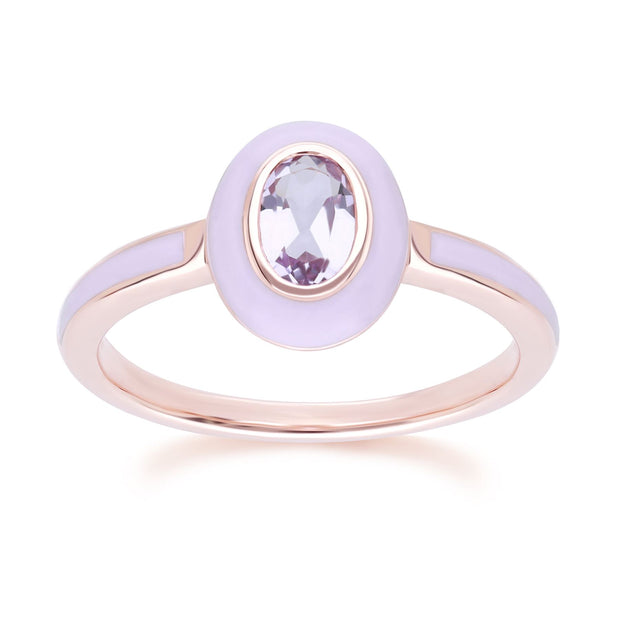 Anello Valzer Siberiano in argento sterling placcato oro rosa pregiato con smalto viola e ametista rosa