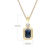 Collana classica con ciondolo in oro giallo 9 carati con zaffiri baguette e diamanti