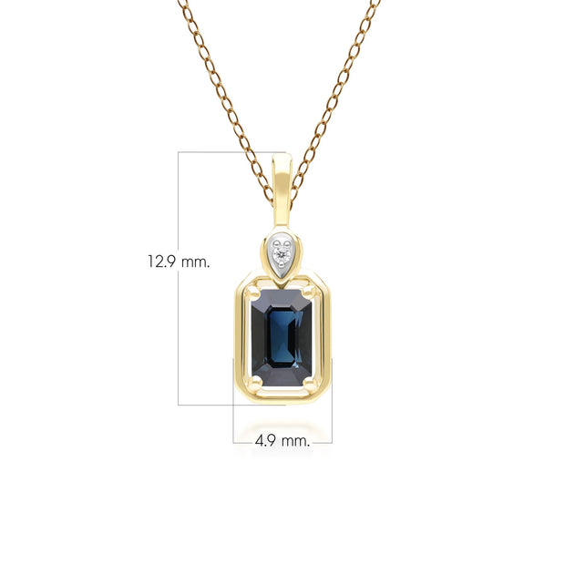 Collana classica con ciondolo in oro giallo 9 carati con zaffiri baguette e diamanti