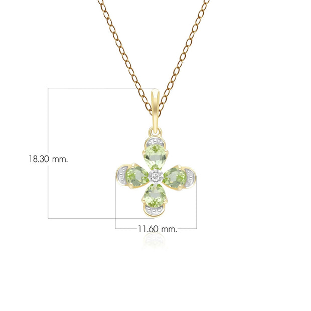 Ciondolo floreale con peridoto e diamante in oro giallo da 9 ct