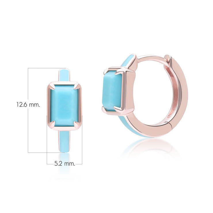 Orecchini a cerchio ottagonali in smalto blu e turchese Siberian Waltz in vermeil oro rosa