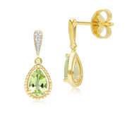 Boucles d'oreilles pendantes classiques en or jaune 9 carats avec péridot et diamants