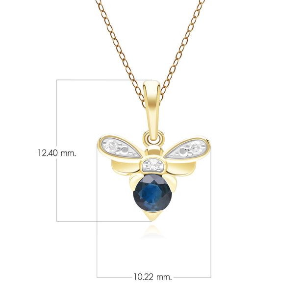 Collana con ape in stile nido d'ape in oro giallo da 9 ct con zaffiro blu e diamante