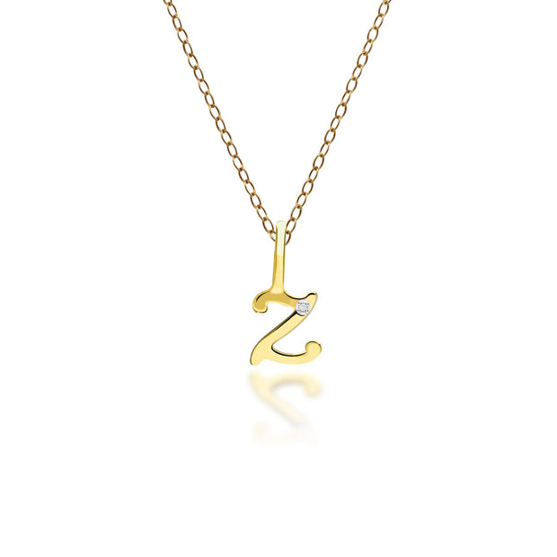 Ciondolo con lettera Z dell'alfabeto in oro giallo da 9 ct con diamante