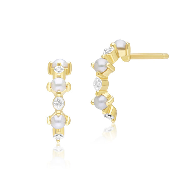 Orecchini classici a mezzo cerchio Eternity in oro giallo da 9 ct con perla e diamante