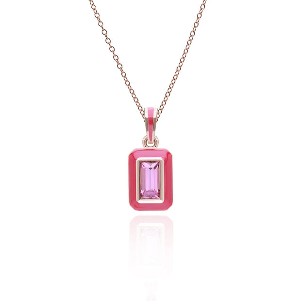 Ciondolo Valzer siberiano in smalto rosa e baguette di rodolite in argento sterling dorato con oro rosa pregiato