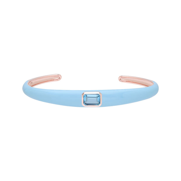 Bracciale rigido Siberian Waltz in smalto blu e topazio azzurro cielo ottagonale in vermeil oro rosa