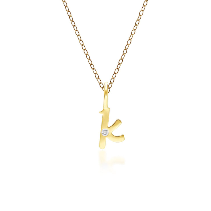 Ciondolo con lettera K dell'alfabeto in oro giallo da 9 ct con diamante