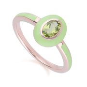 Bague Siberian Waltz en argent sterling doré à l'or fin rose avec émail vert et péridot ovale