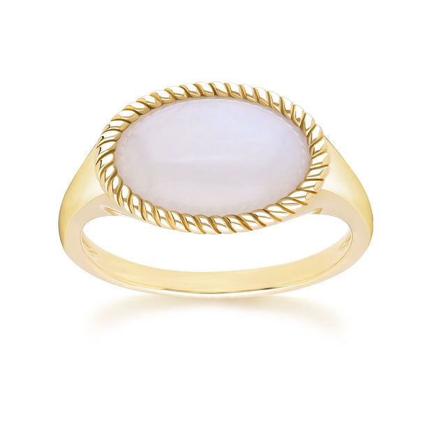 Bague classique avec pierre de lune arc-en-ciel ovale en or jaune 9 carats