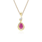 Collana classica con ciondolo a forma di pera in oro giallo 9 carati, rubini e diamanti