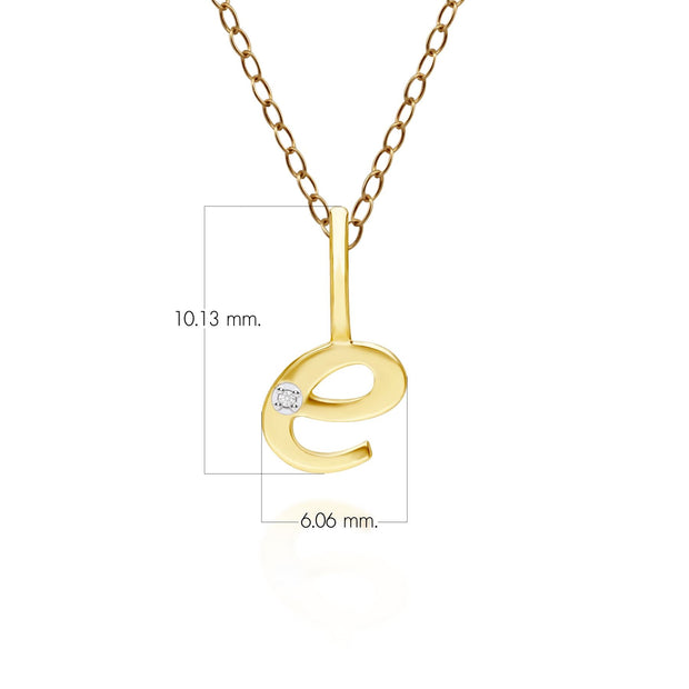 Ciondolo con lettera E dell'alfabeto in oro giallo da 9 ct con diamante