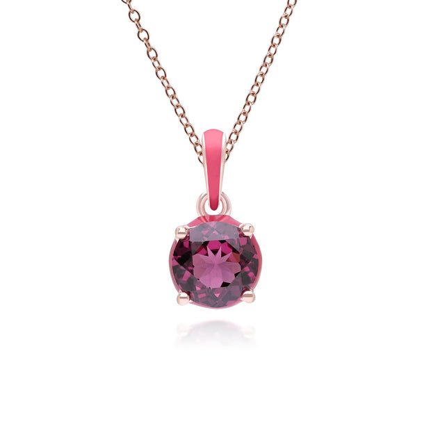 Ciondolo Valzer Siberiano in smalto rosa e rodolite rotonda in vermeil oro rosa
