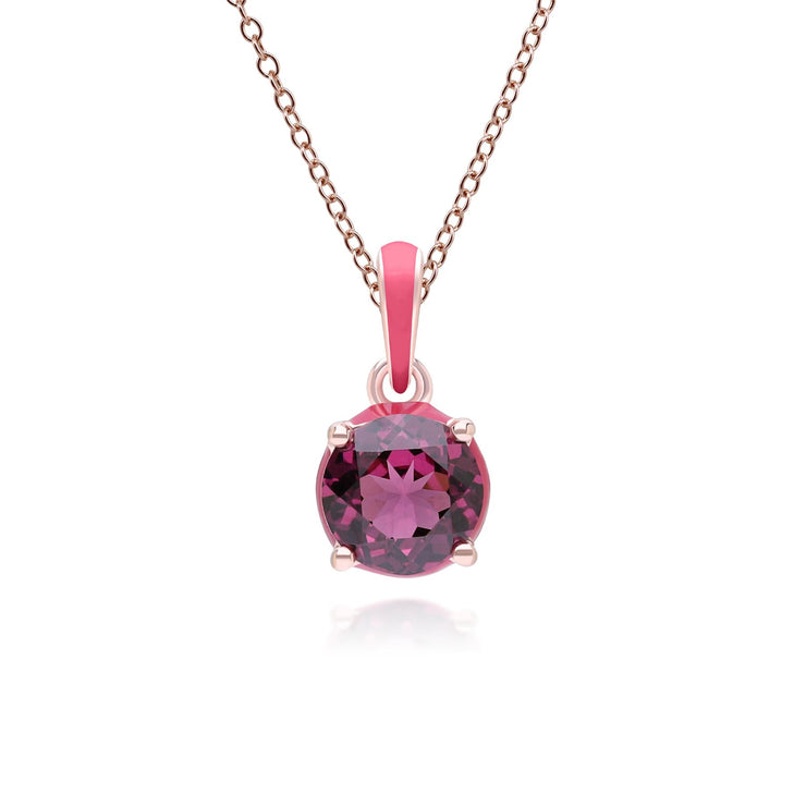 Ciondolo Valzer Siberiano in smalto rosa e rodolite rotonda in vermeil oro rosa