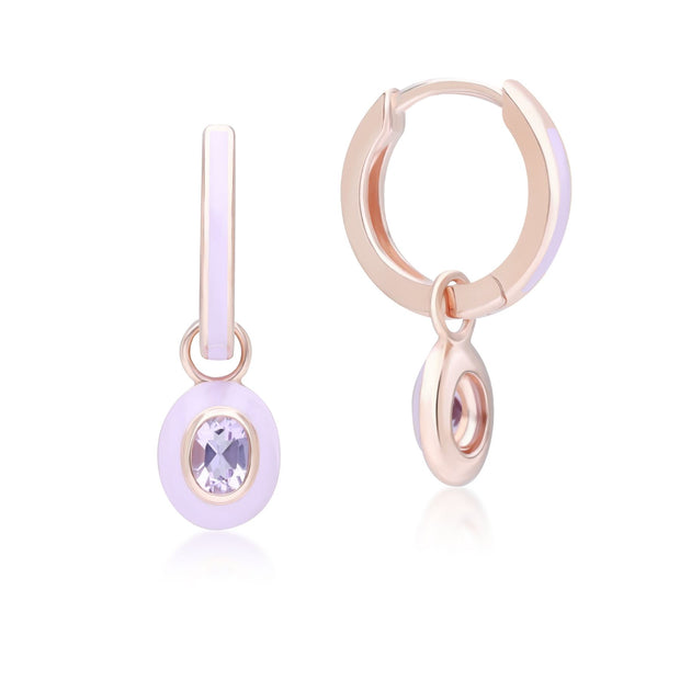 Orecchini Cerchio Valzer Siberiano in argento sterling placcato oro rosa pregiato con smalto viola e ametista rosa