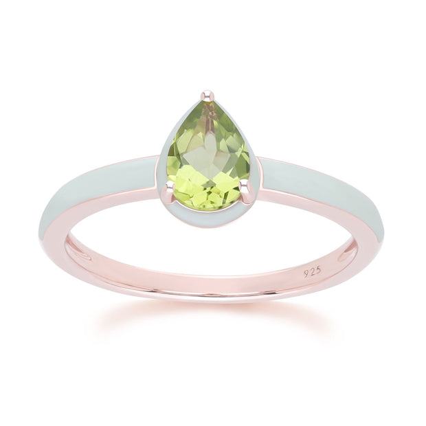 Anello a forma di pera in smalto verde e peridoto Siberian Waltz in vermeil oro rosa