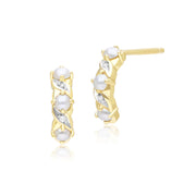 Orecchini a mezzo cerchio Eternity in stile classico Art Nouveau in oro giallo da 9 ct con perla e diamante