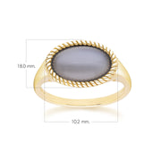 Bague classique en or jaune 9 carats avec pierre de lune noire ovale