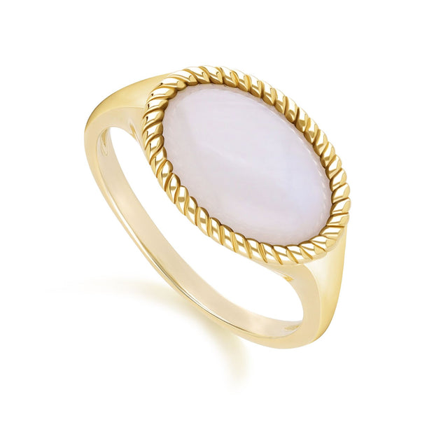 Bague classique avec pierre de lune arc-en-ciel ovale en or jaune 9 carats