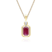 Collana classica in oro giallo 9 carati con ciondolo a baguette, rubini e diamanti