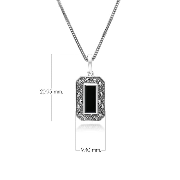 Ciondolo rettangolare in argento sterling in stile Art Déco con onice e marcasite