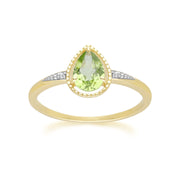 Bague classique en or jaune 9 carats avec péridot et diamants