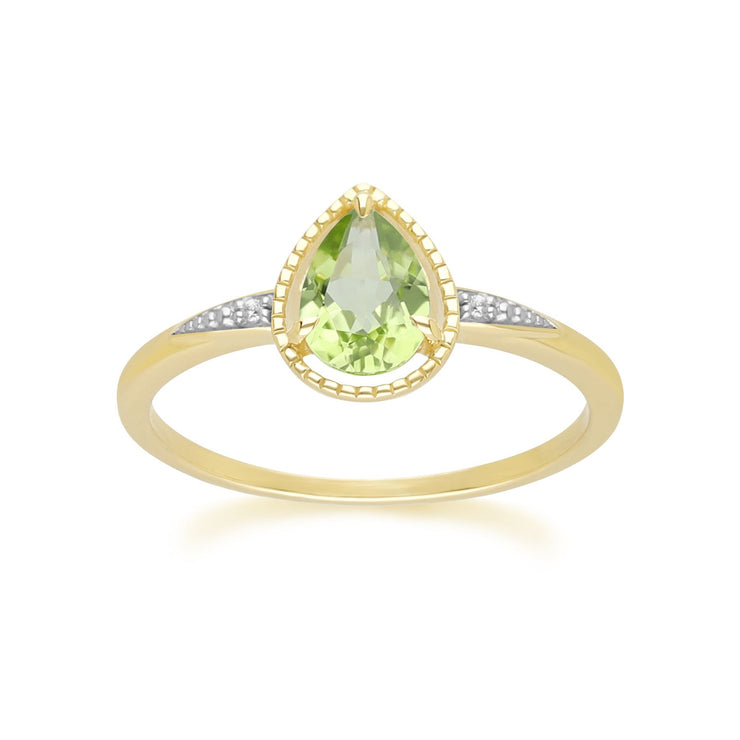 Bague classique en or jaune 9 carats avec péridot et diamants